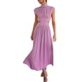 thumbnail image 1 of B91xZ Robe d'Invité de Mariage Bouton vers le Bas Tshirt de Couleur Unie Robes Cravate Taille Décontractée Été Hiver Midi Robes, Rose S, 1 of 5