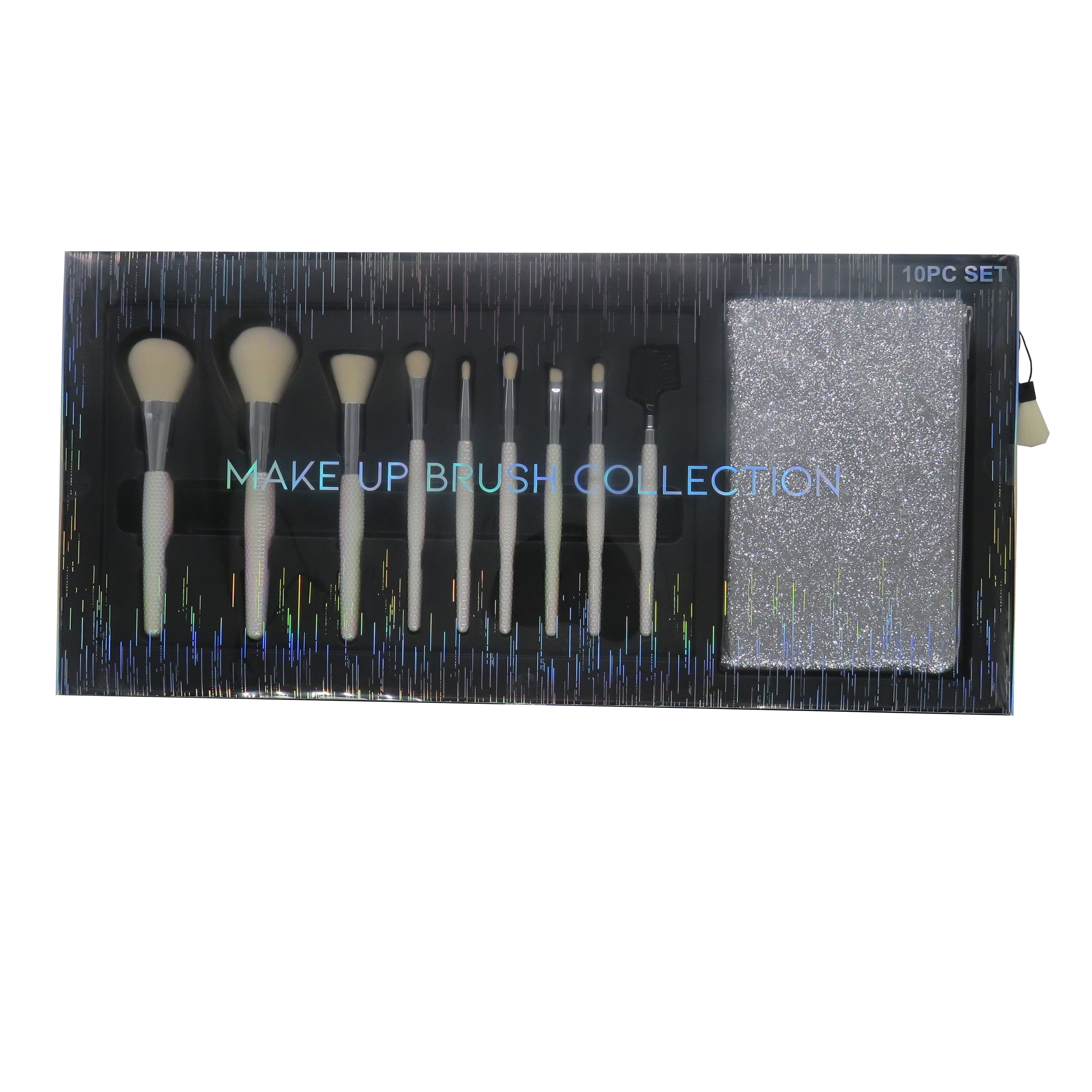 Premium Professional Cosmetic Brush Gift Set, Silver, 10 Piece Set