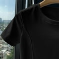 thumbnail image 5 of Women's Curved Hem Tee Shirts Fashion Solid Color Round Neck Short Sleeve Crop Tops Casual Comfort Trendy Pullover, 5 of 5