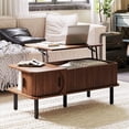 thumbnail image 3 of Pusnapku 39" Lift Top Coffee Table, Fluted Rectangle Center Table with Hidden Storage and Sliding Door, Wood Accent Desk for Living Room, Home Office, 3 of 9