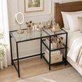 thumbnail image 4 of 42" Modern Home Office Desk with 2 Open Shelves and Metal Frame, Computer Desk Laptop PC Work Table, Black, 4 of 7
