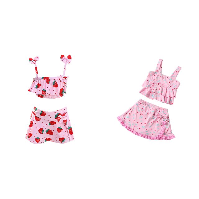 (2-Pack) Rinsvye Girls Cute Swimsuit For Kids Bathing Suit Two Piece Tankini Rash Guard Sets Beach Pool Summer Vacation Wear