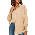 thumbnail image 5 of hoksml Women's Vertical Stripe Button Down Shirt, Smocked Cuff Oversized Pocket Blouse for Office Daily Vacation Wear, 5 of 9