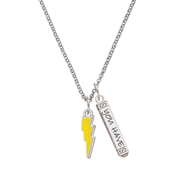 Delight Jewelry Silvertone Yellow Lightning Bolt Silvertone Live the Life You Have Imagined Bar Charm Necklace, 23"