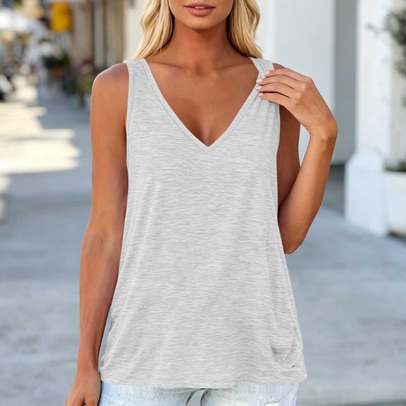 vzibsiv Womens Flowy V Neck Cami Tank Top Sleeveless Resort Wear Soft Summer Beach Shirt White L
