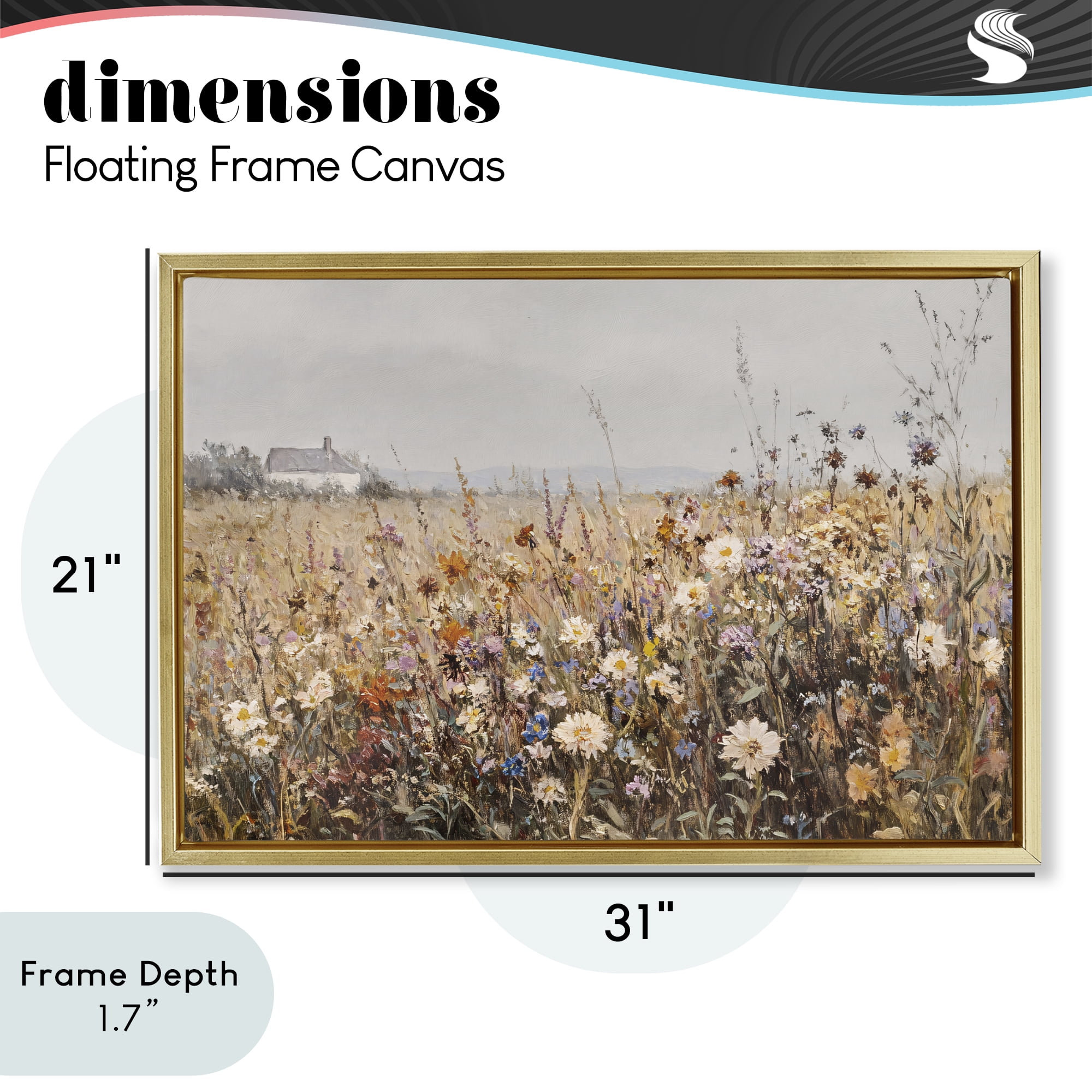 Stupell Industries Quaint Cottage Meadow Gold Framed Floater Canvas Wall Art, design by Jacky Ngan