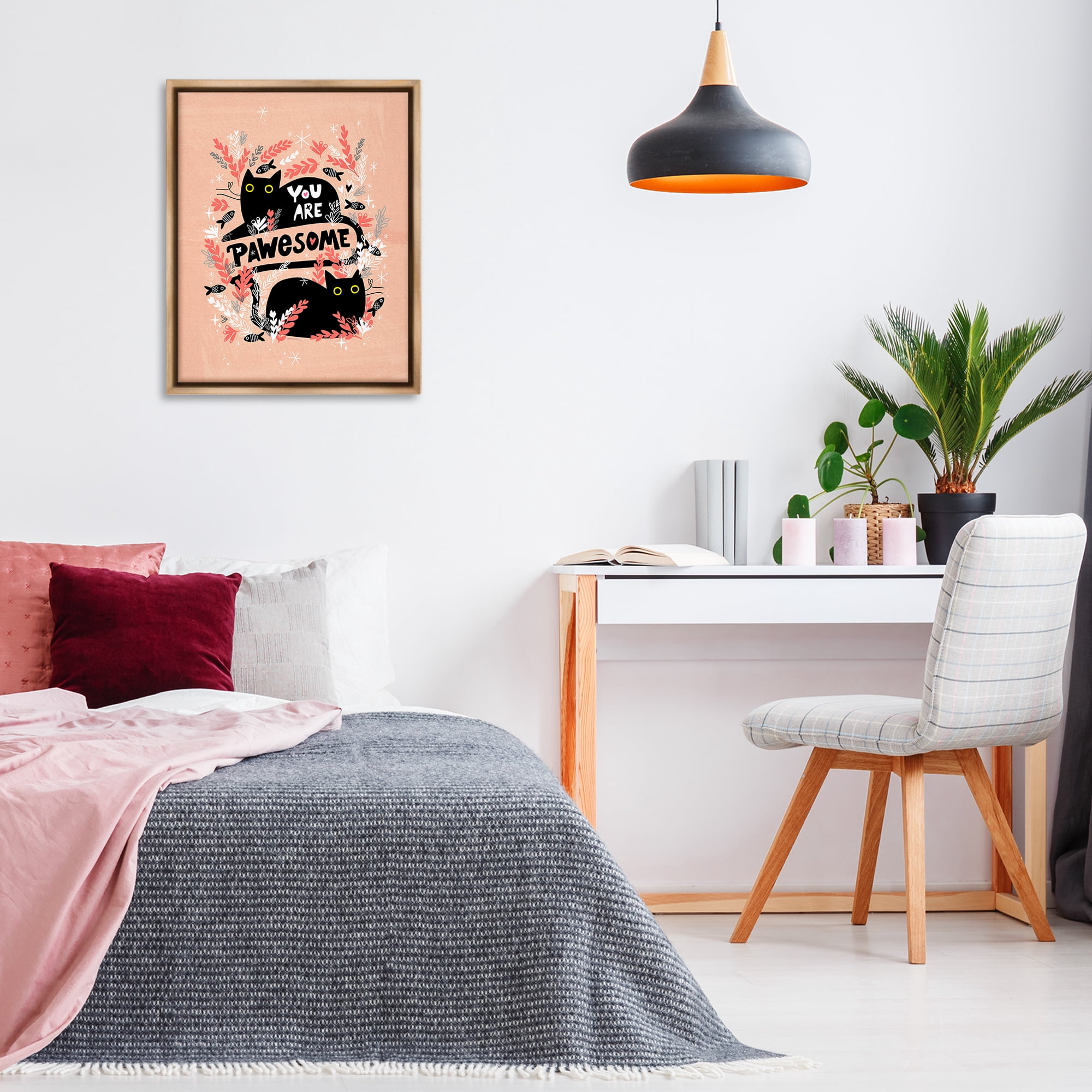 Stupell Industries You Are Pawesome Cats Animals Painting Brown Floater Framed Canvas Art Print Wall Art, 25 x 31