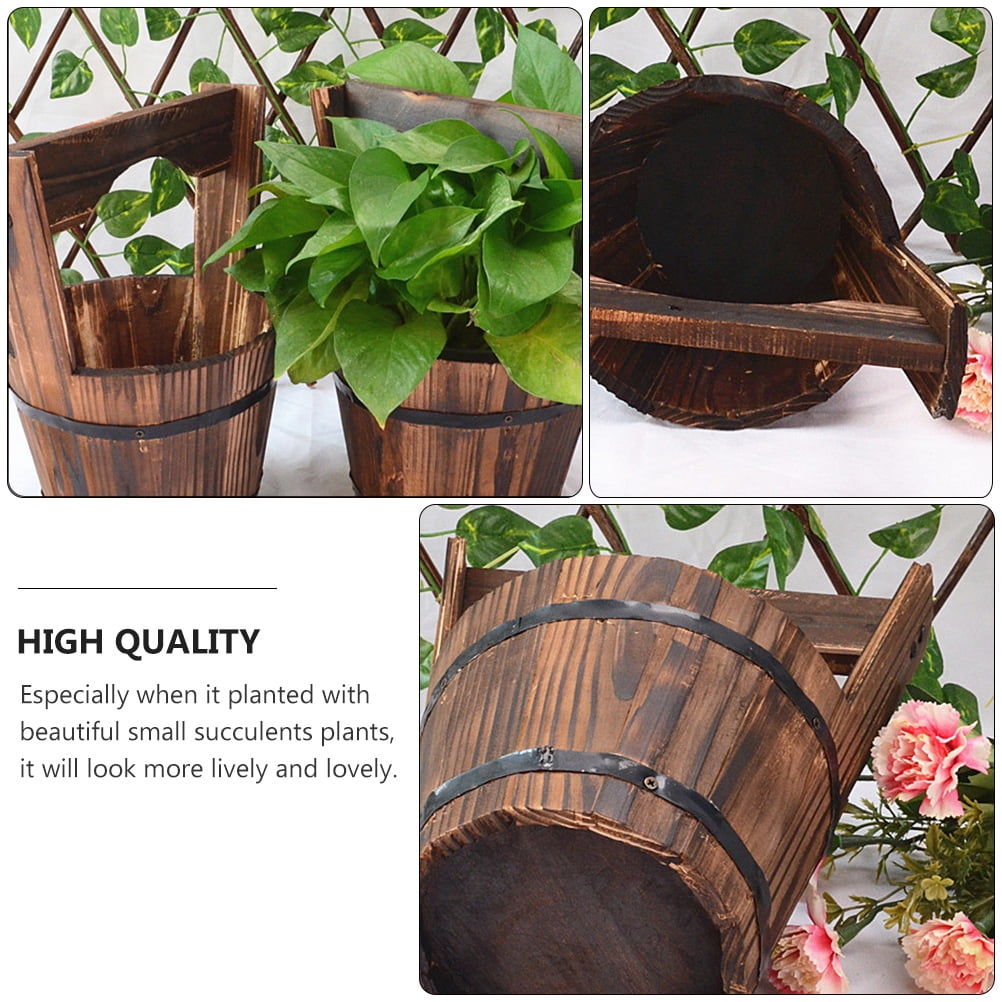 EXHUMKY Rustic Dark Brown Wooden Hanging Planter Set of 2 for and Cactus Indoor Outdoor Decorative Pots