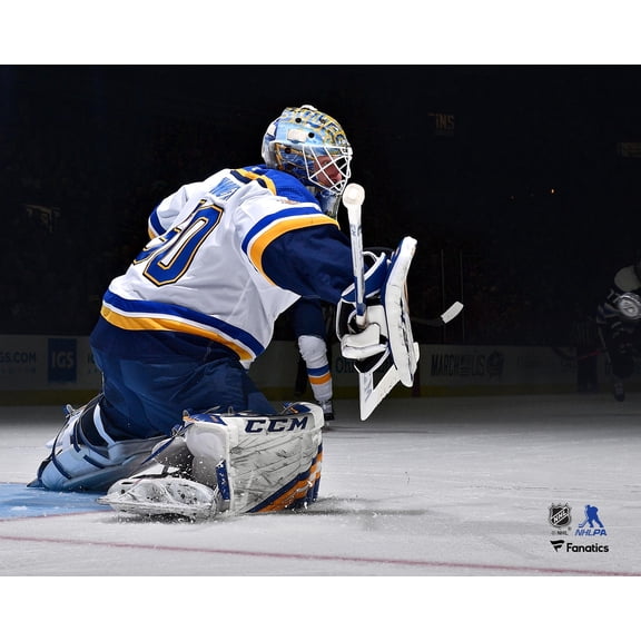 Jordan Binnington St. Louis Blues Unsigned White Jersey Making Save Photograph