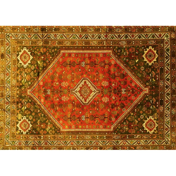 Ahgly Company Machine Washable Indoor Rectangle Persian Yellow Traditional Area Rugs, 8' x 10'