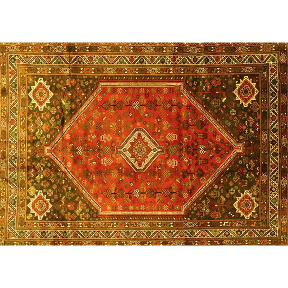 Ahgly Company Machine Washable Indoor Rectangle Persian Yellow Traditional Area Rugs, 5' x 7'