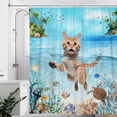 thumbnail image 5 of Funny Cat Shower Curtain, Cat Swimming in Sea Ocean with Turtle Octopus Bathroom Shower Curtain Set,with Hooks,72x72in ﻿, 5 of 5