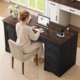 thumbnail image 4 of Aphthongs 58" W Wood Executive Desk, Farmhouse Home Office Desk w/ File Drawer & Charging Station, Rustic Writing Desk Study Table Elegant Computer Desk with Storage, Black, 4 of 11