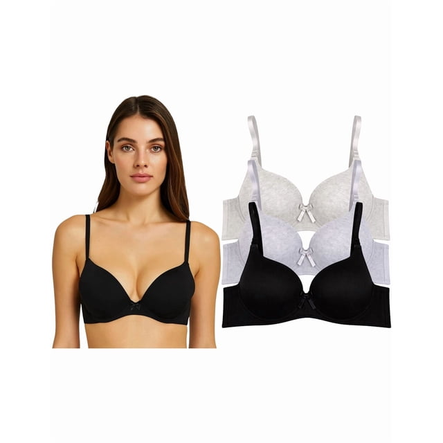 Paquete con 3 Brasieres de Algodón Doble Push Up Aumenta Hasta 2 Tallas