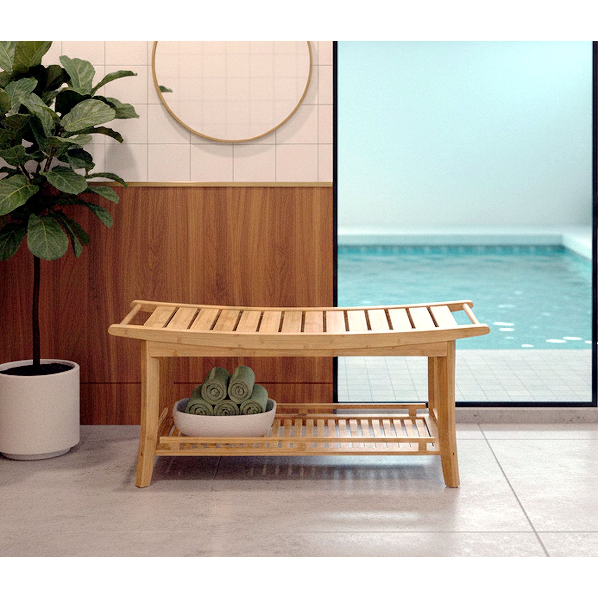 Fairway Avenue Home Premier Non-Slip Bamboo 39" Spa Bench, Natural