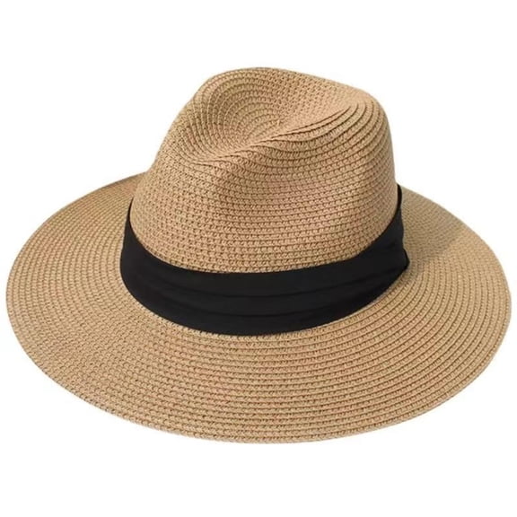 Womens Straw Hat, Packable Protection UV Straw Hats, Convenient to Carry, Wide Brim Panama Roll up Cap, Travel Classic Manhattan Caps, Khaki