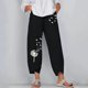 thumbnail image 2 of Pantalones estampados de bolsillo de algodón y lino sueltos casuales de verano para mujer Pantalones Pompotops ulkah939031, 2 of 5