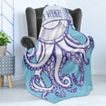 thumbnail image 4 of Octopus Soft Flannel Fleece Throw Blanket, Octopus and in Vintage Style with Lettering Sea Voyage Illustration, Cozy Plush for Indoor and Outdoor Use, 60" x 80", Purple Blue, by Ambesonne, 4 of 5