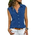 thumbnail image 2 of vigerkar Womens Sleeveless Button Down Shirts Blouses Business Work Summer Tank Tops 2025 With Pockets Navy, M, 2 of 5