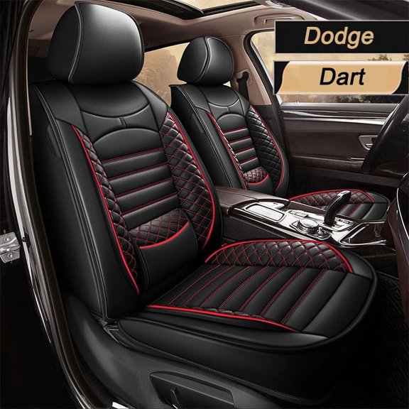 AOMSAZTO Fit Dodge Dart 2013-2016 Black&Red Car seat Cover 5-seat Faux Leather Full Set Compatible Airbag