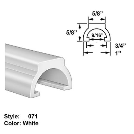 

Food-Grade UHMW Plastic Half-Round Push-On Trim Style 071 - Ht. 5/8 x Wd. 1 - White - 10 ft long
