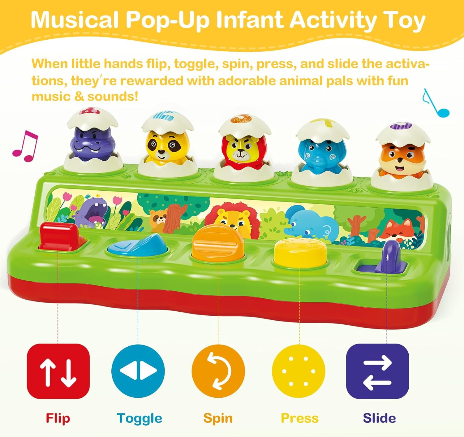 Baby Toys 6 to 12 Months, Musical Pop-Up Cause and Effect Toy with Light & Music for 12-18 Months, Learning Educational Infant Toys
