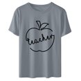 thumbnail image 3 of Cute Teacher Apple Shirt,Women's Short Sleeve Holiday Shirts Funny Graphic Tees Crewneck Gift T-Shirt for Teacher, 3 of 4