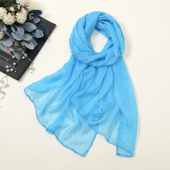 Infinity Scarves Women Summer Casual Colorful Multicolor Solid Color Chiffon Thin Regular Silk Scarf Sunscreen Scarf,Blue Polyester Scarf