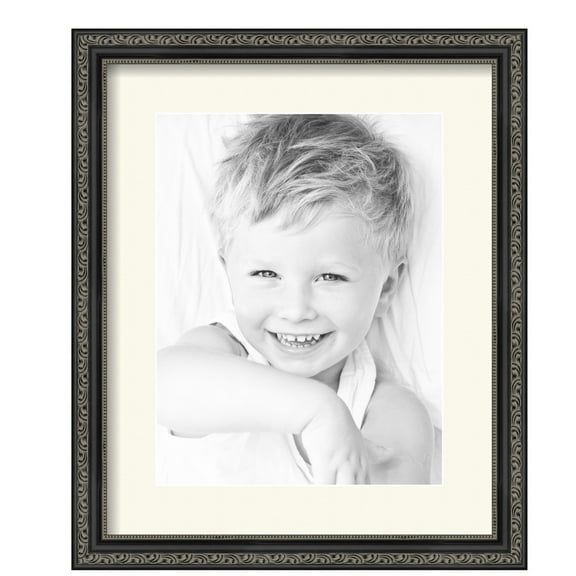ArtToFrames 14x17" Matted Picture Frame with 10x13" Single Mat Photo Opening Framed in 1.25" Antique Black and 2" Off White Mat (FWM-5106-14x17)