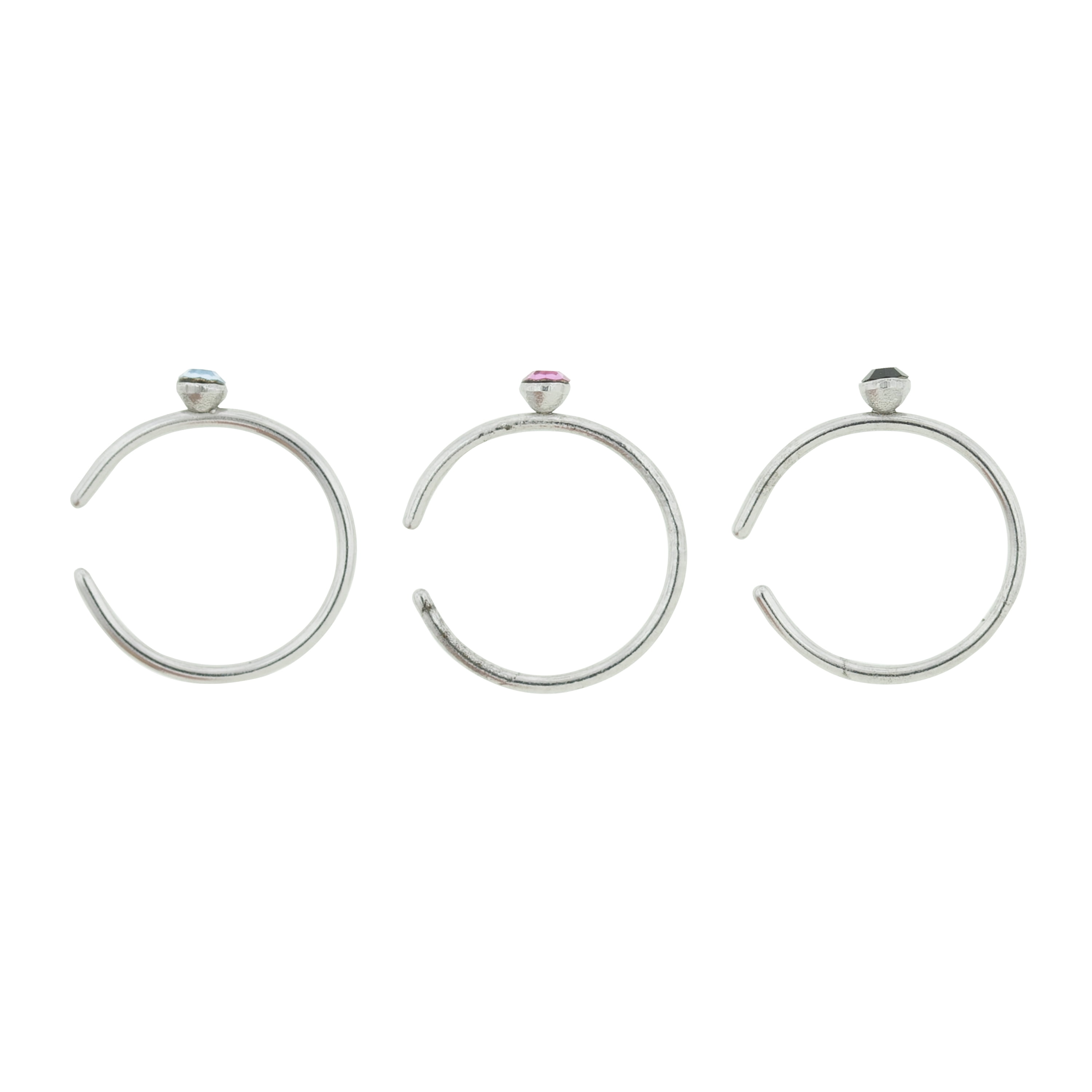 Body Jewelry Women's 16-Gauge Surgical Steel Nose Hoops with Crystal Accents, 3 Pack