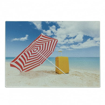 

Yellow and Blue Cutting Board Windy Sandy Beach with Sunshade and Trolley Summer Holiday Relax Picture Decorative Tempered Glass Cutting and Serving Board Small Size Multicolor by Ambesonne