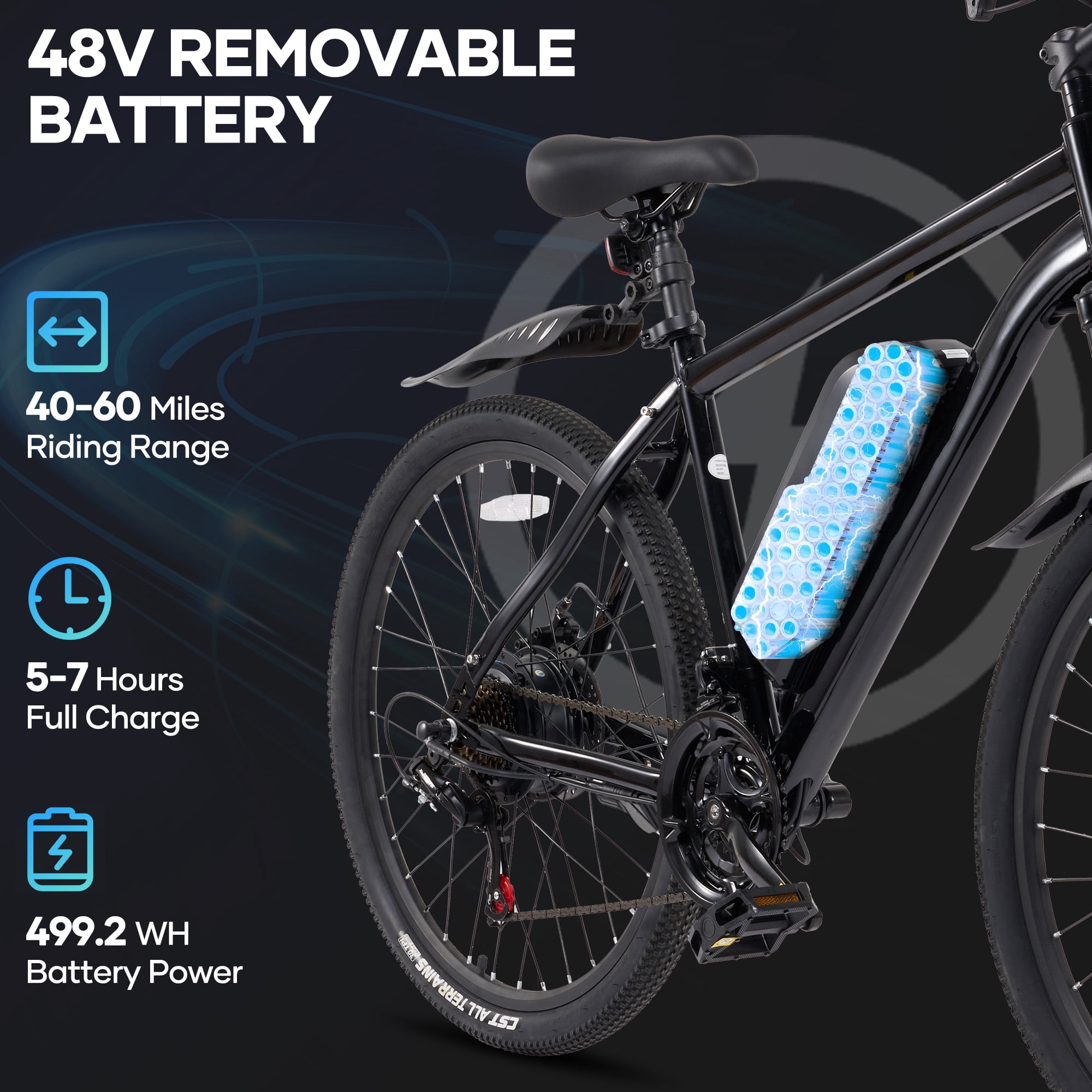 Electric Bike for Adults, 26" Electric Mountain Bike with Front Suspension, 20MPH Electric Bicycles, 48V 350W Removable Battery, Ebike-UL2849