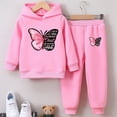 thumbnail image 4 of Manyakai Children Kids Girls 2 Pcs Clothes Long Sleeve Butterfly Hoodie Sweatshirts with Jogger Pants Pink 130, 4 of 9