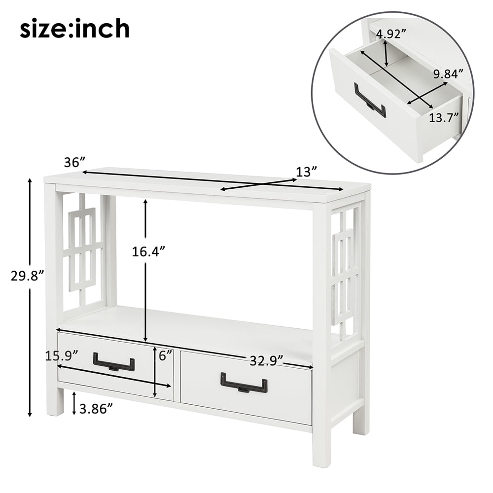 Lowestbest 36" Farmhouse Console Table, Solid Wood Sofa Table with Two Bottom Drawers, Narrow Side Cabinet for Entryway, White Lowestbest 36" Farmhouse Console Table, Solid Wood Sofa Table with Two Bottom Drawers, Narrow Side Cabinet for Entryway, White