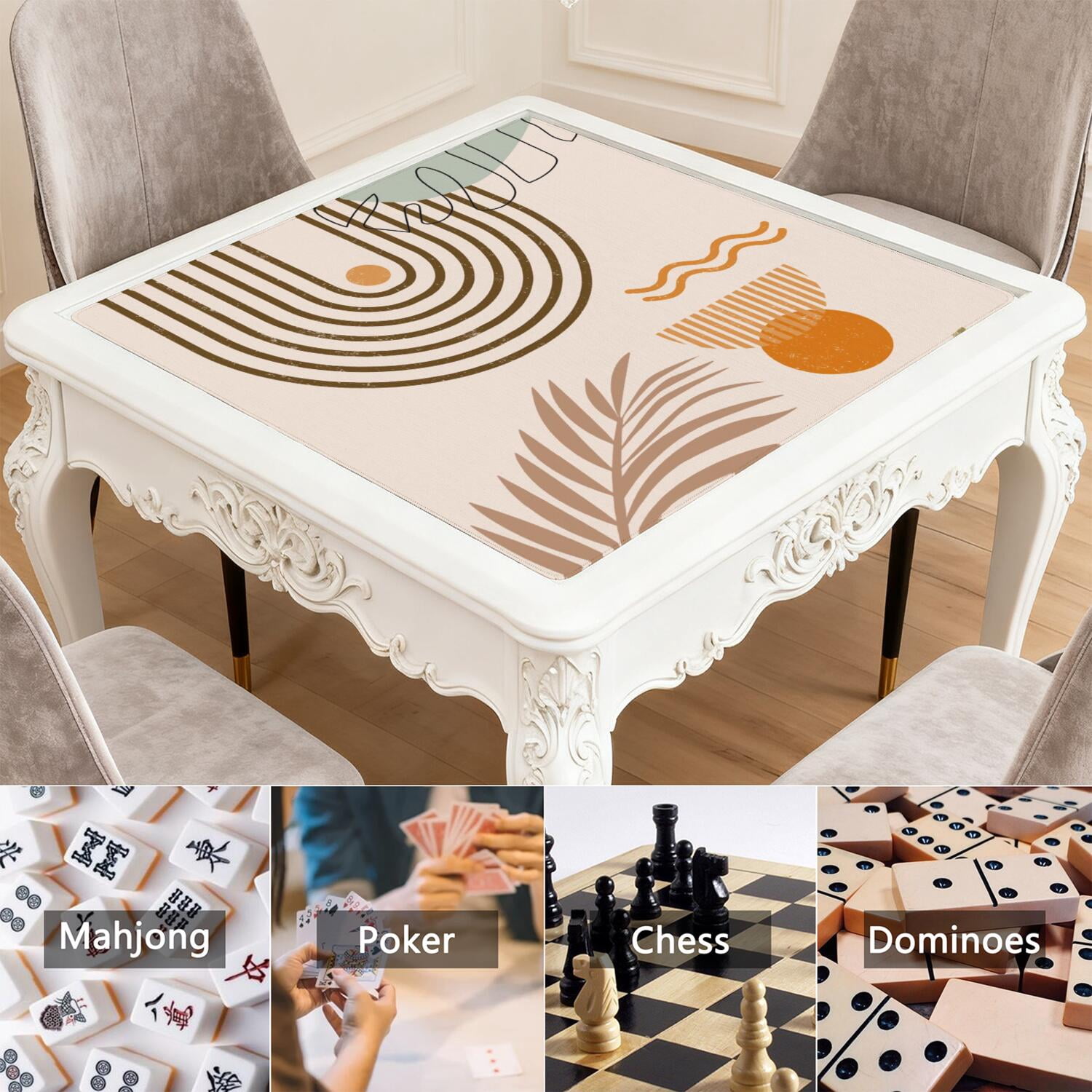Classic Boho Pattern Non-Skid Mahjong Table Mat 31.5x31.5 Inch Rubber Playing Surface Reduces Noise with Anti-Slip Bottom for Card Games and Game Nights
