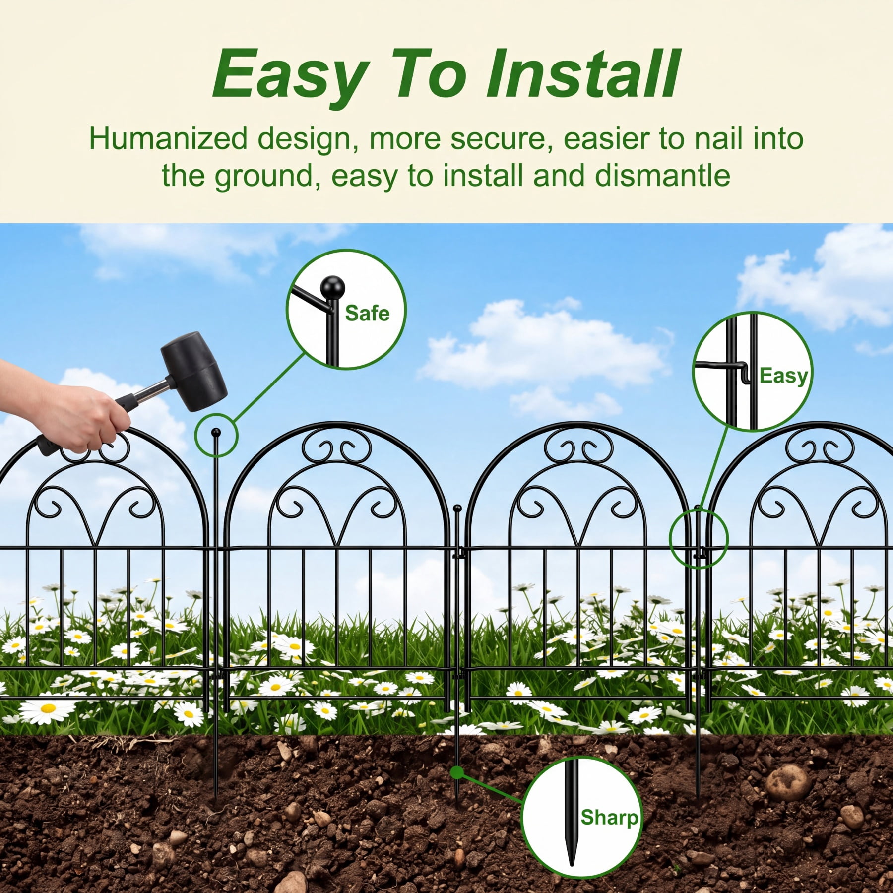 Decorative Garden Fence , 10 Pack Rustproof Metal No Dig Fence Animal Barrier for Dog, Arched Flower Bed Edging Ornamental Wire Border Panel Fencing for Yard Patio Outdoor Decor