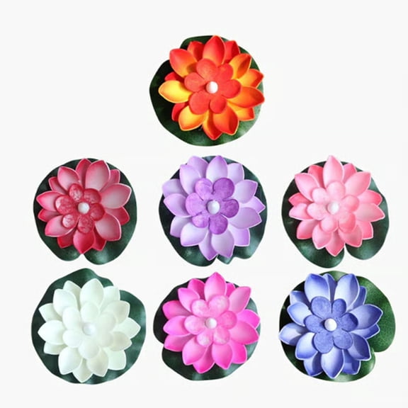 7 Pack LED Floating Lotus Flower Light with Sensor, 15cm Water Lily Pool Lamp for Garden Pond, Color Changing Decoration for Wedding Party