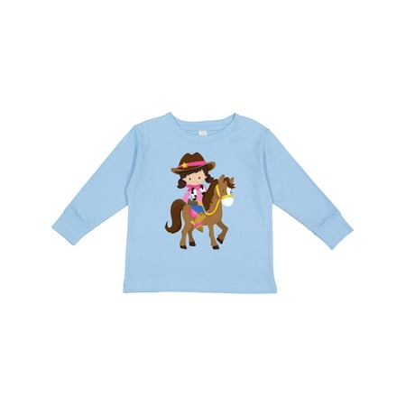 

Inktastic Cowgirl Sheriff Horse Western Brown Hair Gift Toddler Toddler Girl Long Sleeve T-Shirt