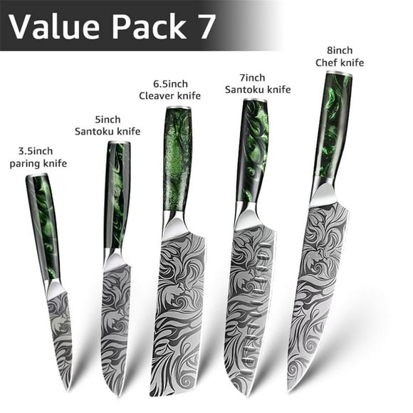 Akatsuki Kitchen Knife Set 3-7pcs Forged Damascus Steel Japanese Chef Knife for Meat Vegetable Slicing Cutter with Easy-Grip Resin Handle and Giftcase