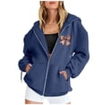 thumbnail image 4 of Women's Fashion Rugby Print Zippered Long Sleeve Hoodie with Pocket Drawstring Casual Athletic Sweatshirt, 4 of 6