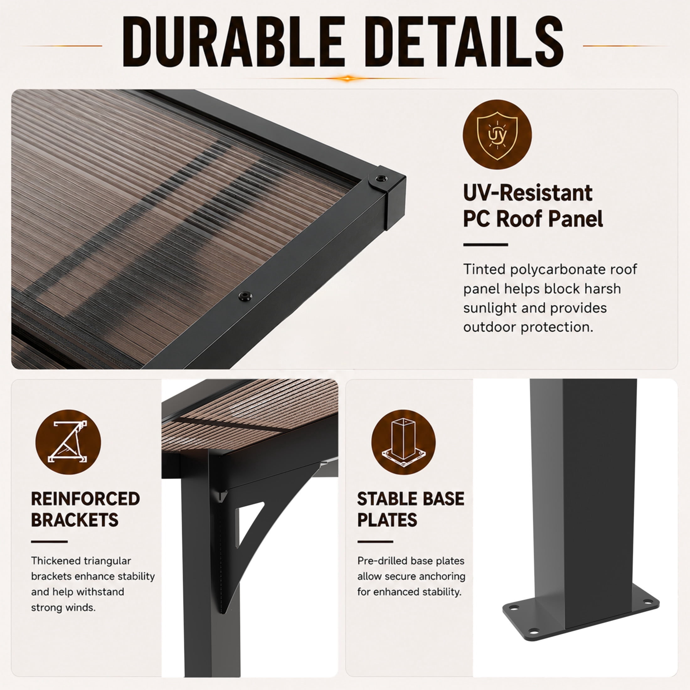 Noble House 8x5 FT Galvanized Steel Carport Awning, Sloped PC Roof Outdoor Utility Shelter & Grill Canopy, Black
