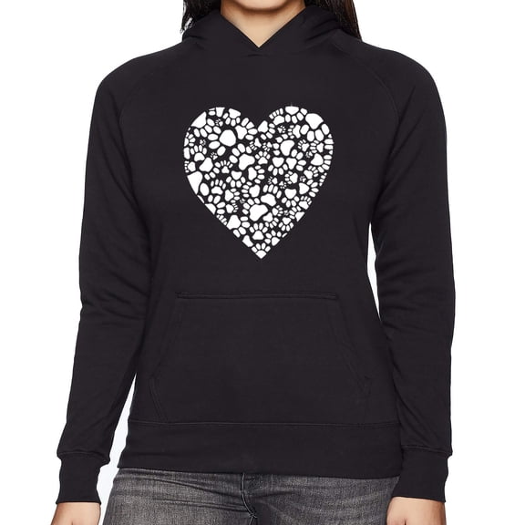 LA Pop Art Women's Word Art Hooded Sweatshirt -Paw Prints Heart