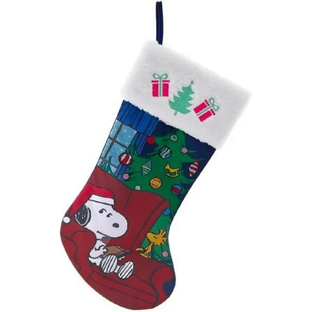 Kurt Adler Peanuts Snoopy and Woodstock with Christmas Tree Stocking 19 Inch