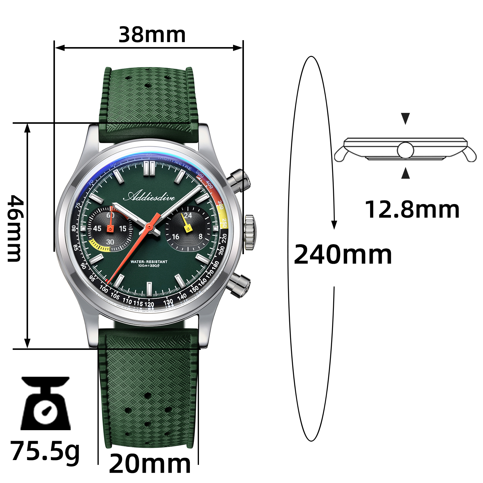 ADDIESDIVE Watches for Men, Luxury Chronograph Analog Quartz Watch 100M Dive Watch Japanese VK64 Movement, Luminous 316L Stainless Steel Industrial Vintage Sport Watch with Panda Dial
