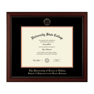 The University of Texas at Dallas School of Behavioral and Brain Sciences Diploma Frame, Document Size 14" x 11"