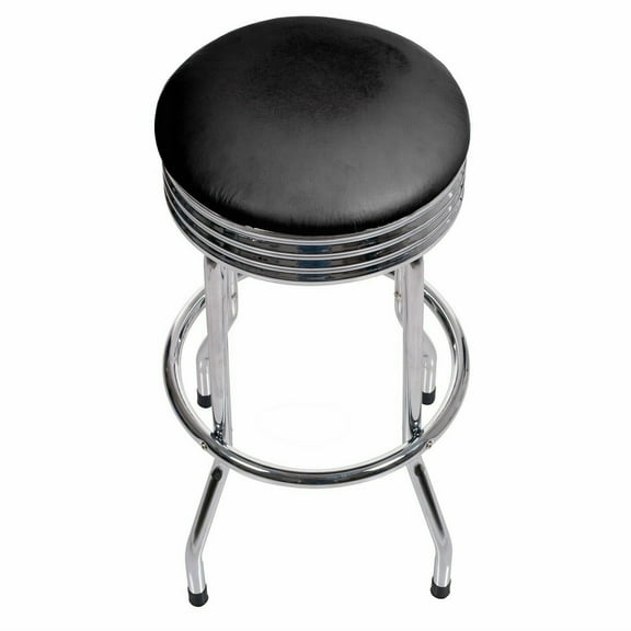 Retro Ribbed Swivel Bar Stool - Chrome 28 Inches Dining Bar Chair