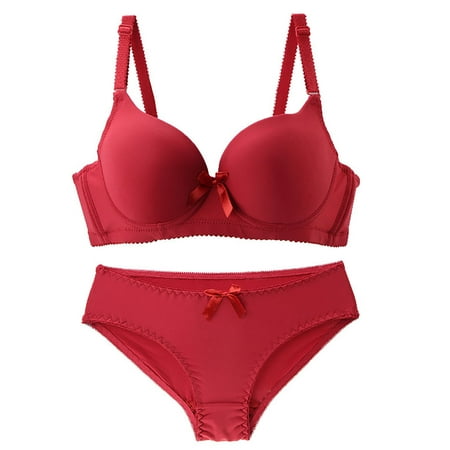 

TFDZ Womens Bras No Underwire Wireless Bra Women s Lingerie Set Sexy Bra And Panties Summer Thin Lingerie Set Red