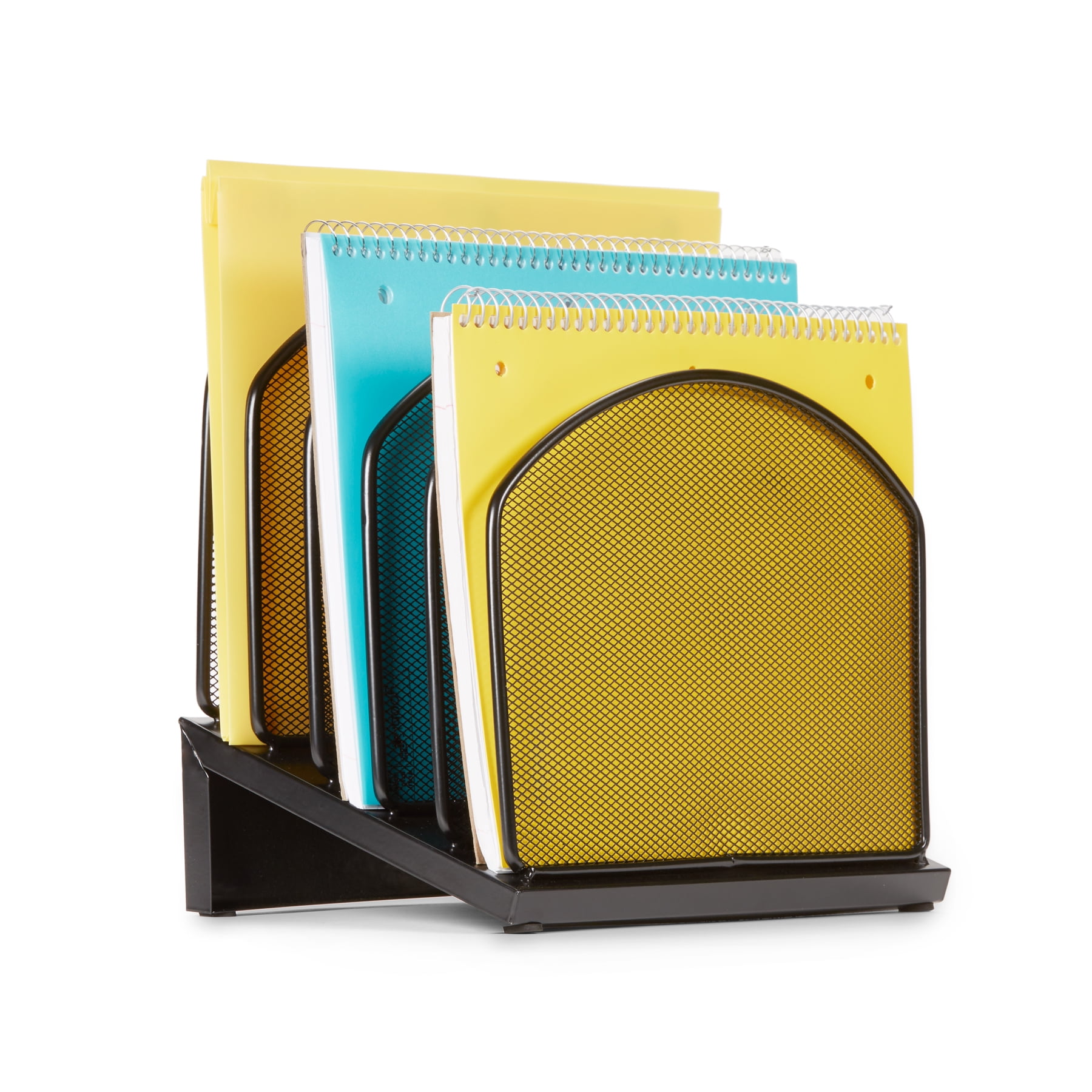 Metal Desktop Tiered File Organizer, 5 Vertical Compartment Inclined