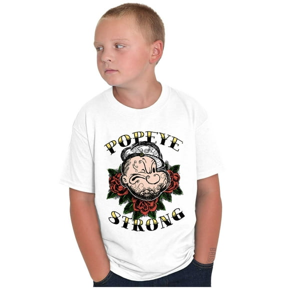 Popeye the Sailor Man Strong Tattoo Crewneck T Shirts Boy Girl Teen Brisco Brands S