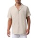 thumbnail image 1 of CAMISAS DE LINO PARA HOMBRE CON COLLAR CAMP, MANGA CORTA, BOTONES, CAMISAS DE VERANO DE PLAYA L Khaki, 1 of 6
